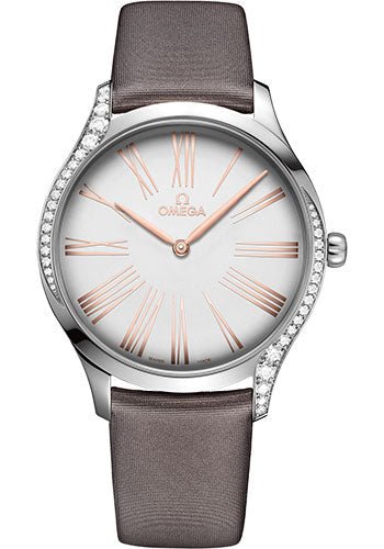 Omega De Ville Tresor Quartz Watch – 39 mm Steel Case – Silver Dial – Grey Fabric Strap – 428.17.39.60.02.001