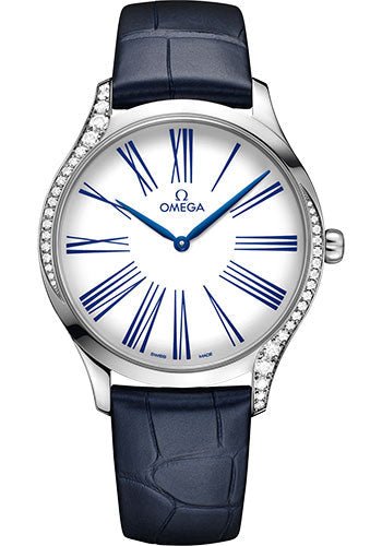 Omega De Ville Tresor Quartz Watch – 39 mm Steel Case – White Dial – Blue Leather Strap – 428.18.39.60.04.001