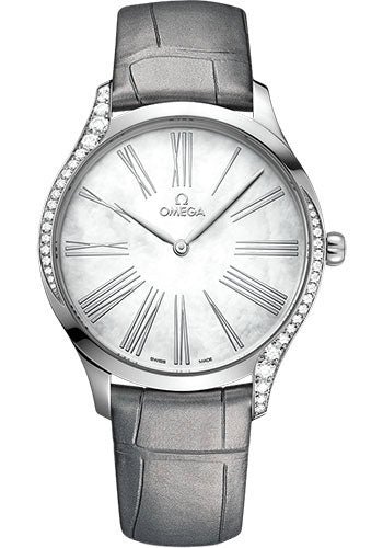 Omega De Ville Tresor Quartz – 39 mm Steel Case – Lacquered White Mother-Of-Pearl Dial – Rhodium Leather Strap – 428.18.39.60.05.001