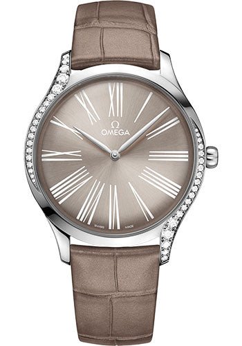 Omega De Ville Tresor Quartz Watch – 39 mm Steel Case – Taupe-Brown Dial – Taupe-Brown Leather Strap – 428.18.39.60.13.001
