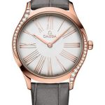 Omega De Ville Tresor Quartz Watch – 36 mm Sedna Gold Case – Silver Dial – Grey Leather Strap – 428.58.36.60.02.001