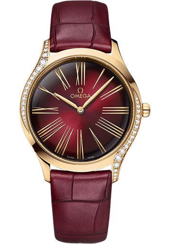 Omega De Ville Tresor Quartz – 36 mm Moonshine Gold Case – Lacquered Gradient Red Garnet Dial – Shiny Red Garnet Leather Strap – 428.58.36.60.11.001