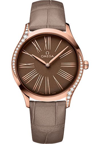 Omega De Ville Tresor Quartz Watch – 36 mm Sedna Gold Case – Taupe-Brown Dial – Taupe-Brown Leather Strap – 428.58.36.60.13.001