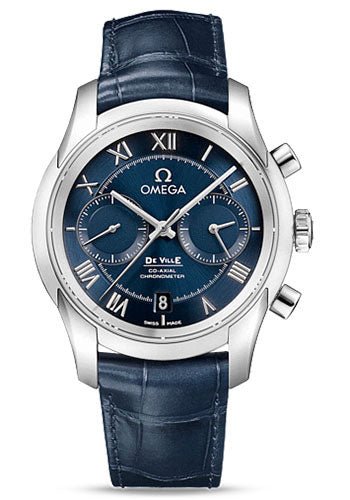 Omega De Ville Co-Axial Chronograph Watch – 42 mm Steel Case – Blue Dial – Blue Leather Strap – 431.13.42.51.03.001