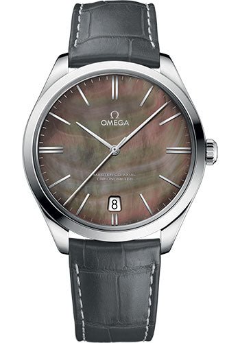 Omega De Ville Tresor Master Co-Axial Watch – 40 mm White Gold Case – Tahiti Domed Mother-Of-Pearl Dial – Grey Leather Strap – 432.53.40.21.07.001