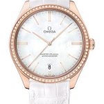 Omega De Ville Tresor Omega Master Co-Axial Watch – 40 mm Sedna Gold Case – Diamond Bezel – White Dial – White Leather Strap – 432.58.40.21.05.001