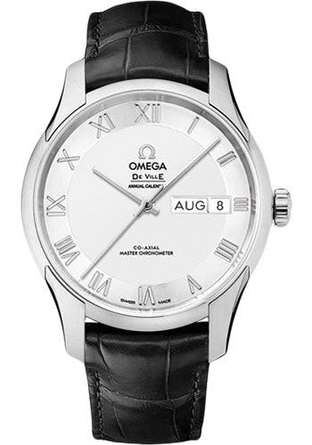 Omega De Ville Hour Vision Co-Axial Master Chronometer Annual Calendar Watch – 41 mm Steel Case – Two-Zone -Silver Dial – Black Leather Strap – 433.13.41.22.02.001