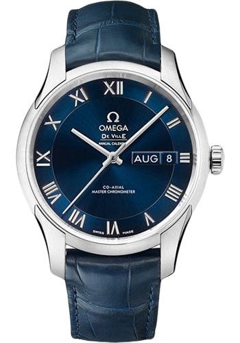 Omega De Ville Hour Vision Co-Axial Master Chronometer Annual Calendar Watch – 41 mm Steel Case – Two-Zone Blue Dial – Blue Leather Strap – 433.13.41.22.03.001