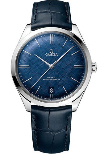 Omega De Ville Tresor Omega Co-Axial Master Chronometer – 40 mm Steel Case – Blue Patterned Dial – Blue Leather Strap – 435.13.40.21.03.001