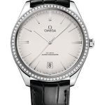 Omega De Ville Tresor Omega Co-Axial Master Chronometer – 40 mm Steel Case – Diamond Bezel – Opaline Silvery Dial – Black Leather Strap – 435.18.40.21.02.001