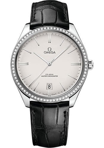 Omega De Ville Tresor Omega Co-Axial Master Chronometer – 40 mm Steel Case – Diamond Bezel – Opaline Silvery Dial – Black Leather Strap – 435.18.40.21.02.001