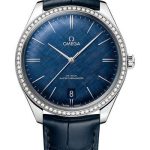 Omega De Ville Tresor Omega Co-Axial Master Chronometer – 40 mm Steel Case – Diamond Bezel – Blue Patterned Dial – Blue Leather Strap – 435.18.40.21.03.001
