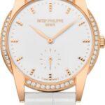 Patek Philippe Ladies Calatrava 33mm White Hobnail Index Diamond Bezel Rose Gold Leather – 7122-200R-001
