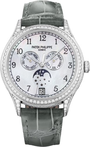 Patek Philippe Complications Annual Calendar Moon Phases White Gold White Mother of Pearl Dial Diamond Bezel 38mm – 4948G-010