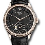 Rolex Cellini Dual Time Watch – Everose Gold – Black Dial – Black Leather Strap – 50525