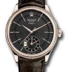 Rolex Cellini Dual Time Watch – Everose – Black Dial – Brown Leather Strap – 50525