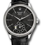 Rolex Cellini Dual Time Watch – White Gold – Black Dial – Black Leather Strap – 50529
