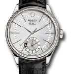 Rolex Cellini Dual Time Watch – White Gold – Silver Dial – Black Leather Strap – 50529
