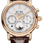 Patek Philippe Grand Complications Split Seconds Chronograph Pertetual Calendar Watch – 40.2mm Rose Gold Case – Silver Dial – Chocolate Strap – 5204R-001