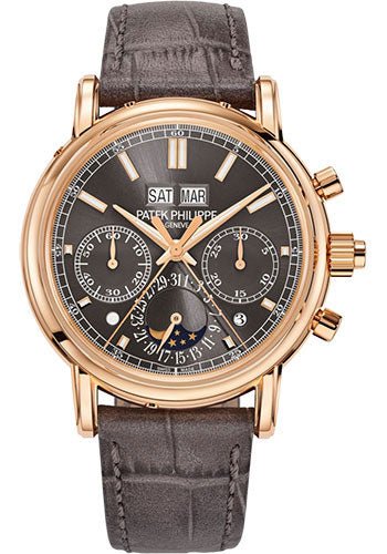 Patek Philippe Grand Complications Split Seconds Chronograph Pertetual Calendar Watch – 40.2mm Rose Gold Case – Grey Dial – Grey Strap – 5204R-011