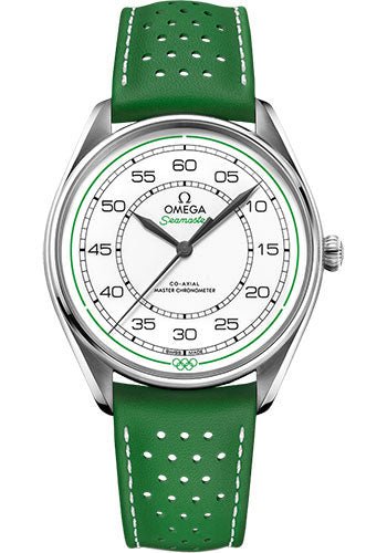 Omega Specialities Olympic Official Timekeeper Limited Edition Set – 39.5 mm Steel Case – White Dial – Green Micro-Perforated Leather Strap Limited Edition of 100 – 522.32.40.20.04.005