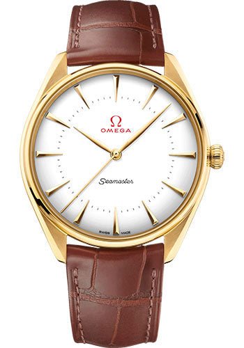 Omega Specialities Olympic Official Timekeeper Watch – 39.5 mm Yellow Gold Case – Eggshell White Enamel Dial – Leather Strap – 522.53.40.20.04.001