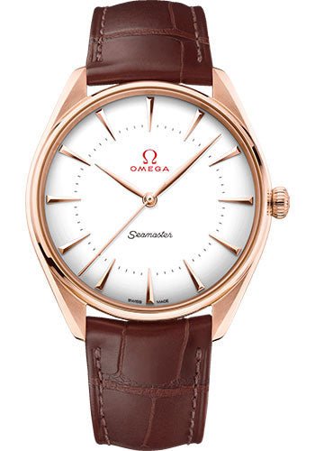 Omega Specialities Olympic Official Timekeeper Watch – 39.5 mm Sedna Gold Case – Eggshell White Enamel Dial – Leather Strap – 522.53.40.20.04.003