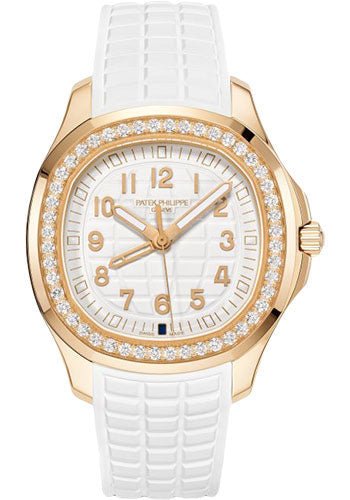 Patek Philippe Aquanaut Quartz – 38.8 mm Rose Gold Case – Diamond Bezel – White Dial – White Composite Strap – 5269/200R-001