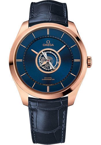 Omega De Ville Tourbillon Co-Axial Numbered Edition – 44 mm Sedna Gold Case – Blue Dial – Blue Leather Strap – 528.53.44.21.03.001