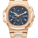 Patek Philippe Nautilus Self-Winding Travel Time Chronograph – 40.5 mm Rose Gold Case – Blue Dial – Rose Gold Bracelet – 5990/1R-001