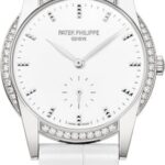 Patek Philippe Ladies Calatrava 33mm White Hobnail Index Diamond Bezel White Gold Leather – 7122-200G-001