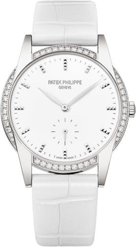 Patek Philippe Ladies Calatrava 33mm White Hobnail Index Diamond Bezel White Gold Leather – 7122-200G-001