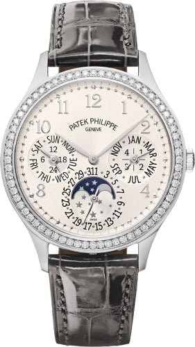 Patek Philippe Grand Complications Ladies First Perpetual Calendar White Gold Silver Dial 35.1mm Diamond Bezel – 7140G-001