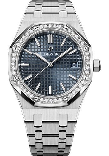 Audemars Piguet Royal Oak Self Winding Watch – 34mm Stainless Steel Case – Diamond Bezel – Blue-Grey Dial – Bracelet – 77351ST.ZZ.1261ST.01