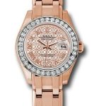 Rolex Everose Gold Lady-Datejust Pearlmaster 29 Watch – 34 Diamond Bezel – Mother-Of-Pearl And Pink Gold Lotus Flower Motif Roman Dial – 80285 mfldr