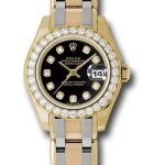 Rolex Yellow Gold Lady-Datejust Pearlmaster 29 Watch – 32 Diamond Bezel – Black Diamond Dial – 80298bic