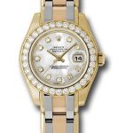 Rolex Yellow Gold Lady-Datejust Pearlmaster 29 Watch – 32 Diamond Bezel – Mother-Of-Pearl Diamond Dial – 80298bic