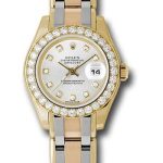 Rolex Yellow Gold Lady-Datejust Pearlmaster 29 Watch – 32 Diamond Bezel – Silver Diamond Dial – 80298bic