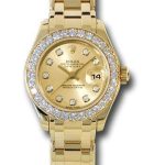 Rolex Yellow Gold Lady-Datejust Pearlmaster 29 Watch – 32 Diamond Bezel – Champagne Diamond Dial – 80298