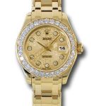 Rolex Yellow Gold Lady-Datejust Pearlmaster 29 Watch – 32 Diamond Bezel – Champagne Jubilee Diamond Dial – 80298