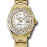 Rolex Yellow Gold Lady-Datejust Pearlmaster 29 Watch – 32 Diamond Bezel – Mother-Of-Pearl Diamond Dial – 80298