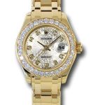 Rolex Yellow Gold Lady-Datejust Pearlmaster 29 Watch – 32 Diamond Bezel – Silver Jubilee Diamond Dial – 80298