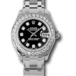 Rolex White Gold Lady-Datejust Pearlmaster 29 Watch – 32 Diamond Bezel – Black Diamond Dial – 80299