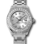 Rolex White Gold Lady-Datejust Pearlmaster 29 Watch – 32 Diamond Bezel – Silver Diamond Dial – 80299