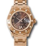 Rolex Pink Gold Lady-Datejust Pearlmaster 29 Watch – 12 Diamond Bezel – Chocolate Brown Diamond Roman Vi Roman Dial – 80315