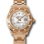 Rolex Pink Gold Lady-Datejust Pearlmaster 29 Watch – 12 Diamond Bezel – Mother-Of-Pearl Diamond Dial – 80315