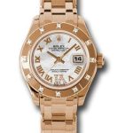 Rolex Pink Gold Lady-Datejust Pearlmaster 29 Watch – 12 Diamond Bezel – Mother-Of-Pearl Diamond Roman Vi Roman Dial – 80315