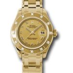 Rolex Yellow Gold Lady-Datejust Pearlmaster 29 Watch – 12 Diamond Bezel – Champagne Roman Dial – 80318