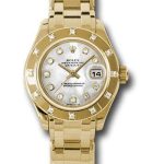 Rolex Yellow Gold Lady-Datejust Pearlmaster 29 Watch – 12 Diamond Bezel – Mother-Of-Pearl Diamond Dial – 80318