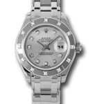 Rolex White Gold Lady-Datejust Pearlmaster 29 Watch – 12 Diamond Bezel – Silver Diamond Dial – 80319